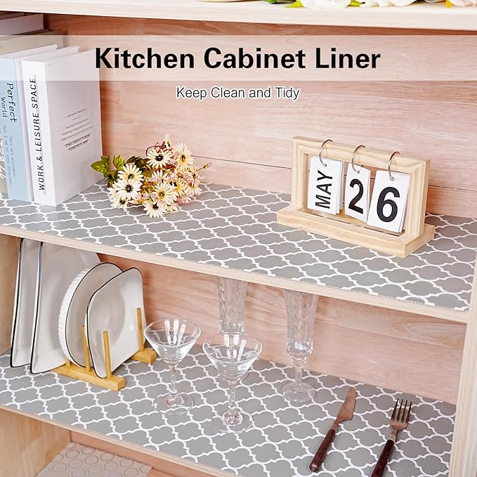 Drawer and Shelf Liner for Kitchen Cabinet,Non-Adhesive Cabinet Liner 12in x 20FT,Waterproof Shelf Paper Non-Slip Mats Cupboard Liners Contact Protect Dresser/Shelves/Table-Grey Lantern - Image 5