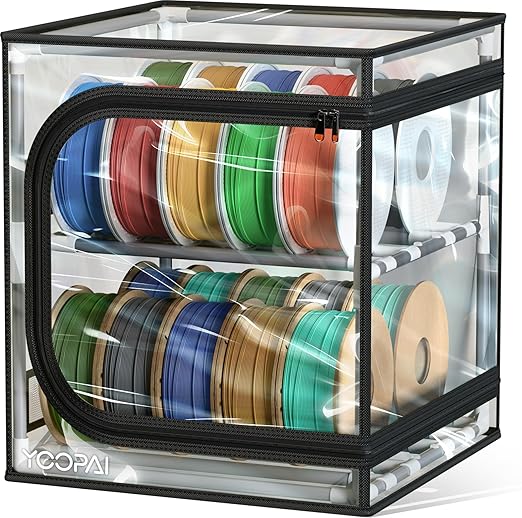 YOOPAI 3D Printer Filament Storage Box with Desiccants - 2 Tiers Metal Filament Storage Rack with Trans Cover,Holds Up to 24 Rolls of Filaments - 3D Filament Storage for Home, Office Workshop, Studio by YOOPAI