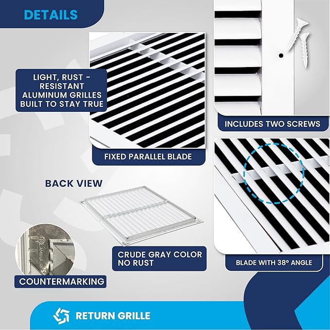 20x16 Inch (Duct Opening) Air Return Vent Cover Decorative – Premium Aluminum AC Vent Cover for Ceiling & Wall, Rustproof Grille, Ideal for Home HVAC Grille, Durable & Easy to Install by ACLAMINAIRE - Image 9