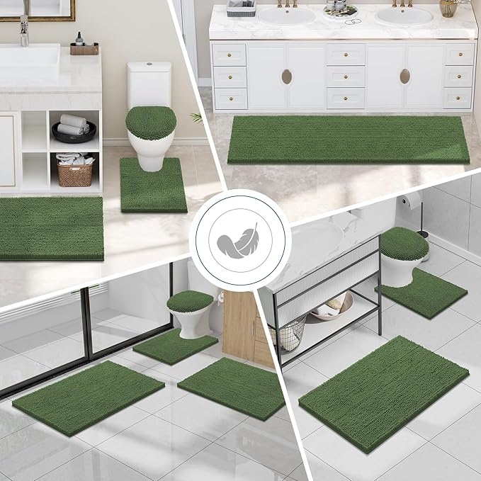 Smiry Luxury Chenille Bathroom Rugs 30x20, Extra Soft and Absorbent Shaggy Bath Mat, Machine Washable, Non-Slip Plush Carpet Runner for Tub, Shower, and Floor, Home Decor Accessories, Olive Green - Image 7