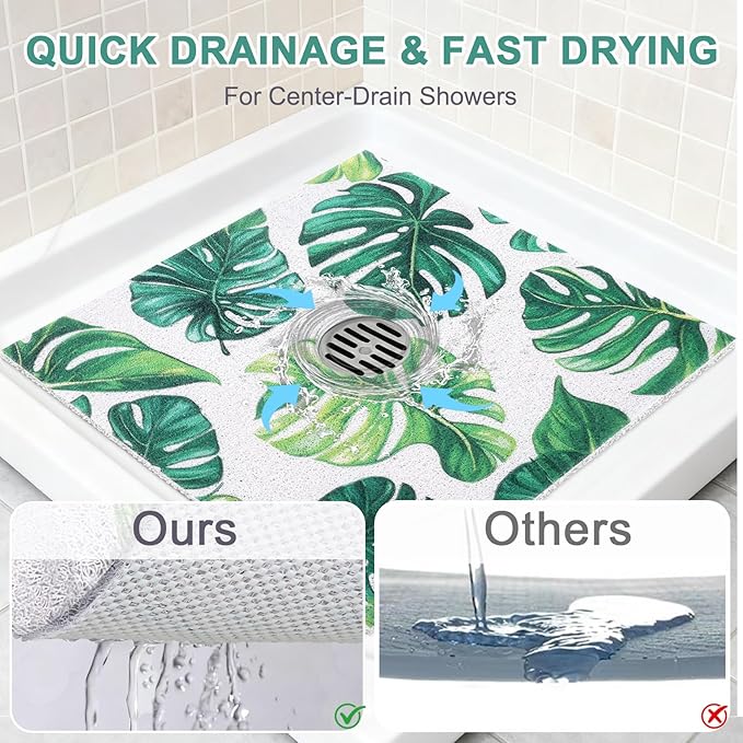 Square Shower Mat Non Slip: 32x32 Inch Extra Large Shower Mats for Inside Shower, Anti Slip Shower Floor Mat, Loofah Shower Stall Mats for Elderly, Non Slip Shower Mat with Drain Hole in Middle - Image 5