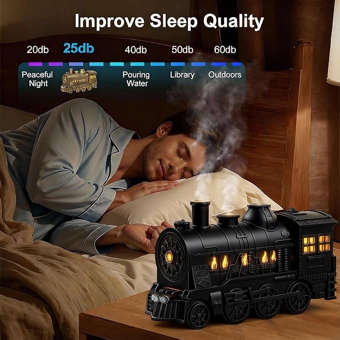 Valentine's Day Train Humidifier 300ml, Dual Mist Outlets Cool Mist Diffuser with 2/8H Timer, for Aromatherapy & Air Humidity, Desktop Decor(Black) - Image 5