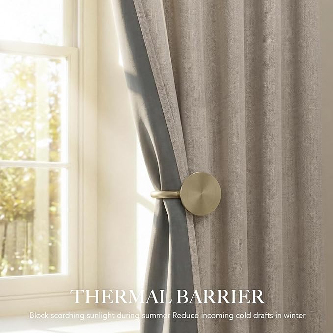 RYB HOME Natural Beige 100% Blackout Linen Curtains for Bedroom/Living Room 120 inches Long 52 Width, Thick Elegant Extra Long Drapes for Modern/Farmhouse Home Style, 2 Panels - Image 4