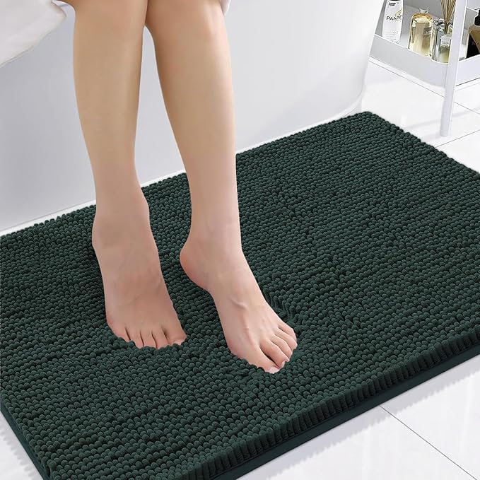 Smiry Luxury Chenille Bathroom Rugs 36x24, Extra Soft and Absorbent Shaggy Bath Mat, Machine Washable, Non-Slip Plush Carpet Runner for Tub, Shower, and Floor, Home Decor Accessories, Green by Smiry