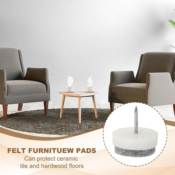 PATIKIL 24 mm Nail-on Felt Pads, 72 Pcs Round Felt Furniture Sliders Pads Heavy Duty Floor Protectors for Wooden Chair Sofa Cabinet Table Leg Feet Hardwood Floors, White - Image 4