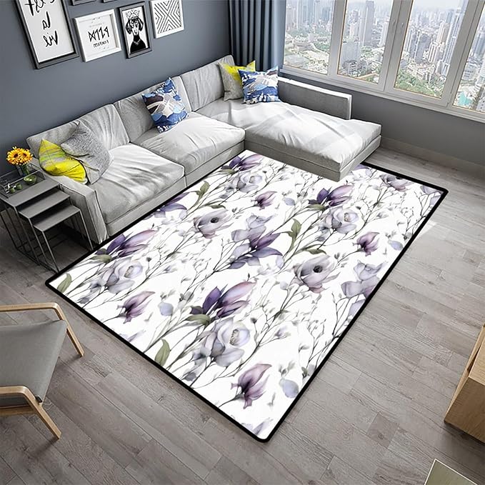 Watercolor Floral Runner: Moisture Barrier Area Rug for Living Room/Bedroom Fade, Flame, Stain Resistant, Quick Dry, Waterproof Floor Carpet, 24 x 36 Inch - Image 2