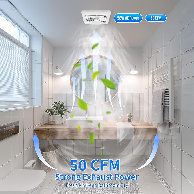 50CFM Bathroom Exhaust Fan: Retrofit Ceiling Bath Vent Fan with Grille, Wall Mount Ventilation Fan for New Building Multi Family, Condo, Apartment and Hotel, ETL, White, 1 Pack - Image 5