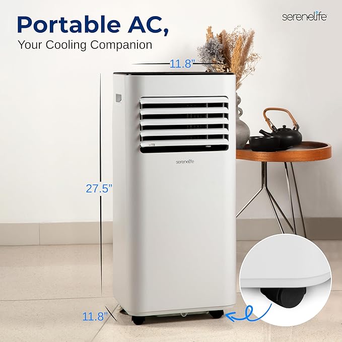 SereneLife Portable Conditioner, 8000 BTU 3-in-1 Compact Standing Air Conditioner for Rooms Up to 300 Sq. Ft., Energy Efficient Floor AC Unit with Remote Control, Universal Casters, Window Mount Kit - Image 2