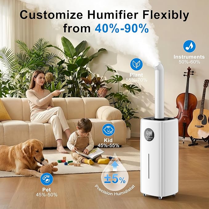 Uthfy 5.5Gal/21L Humidifier for Large Room 3000sq.ft, 2000ml/h Dual 360° Nozzles Ultrasonic Humidifiers for Bedroom, Remote/Touch Control,4 Atomizing Plates, Top Fill, 12H Timer - Image 3