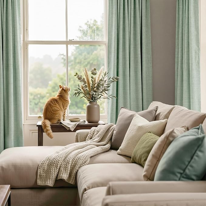 RYB HOME Sage Green 100% Blackout Curtains 102 inches Long, Thermal Insulated Linen Texture Drapes for Bedroom/Living Room, Elegant Farmhouse Curtains Back Tab&Rod Pocket, W52xL102, 2 Panels - Image 6