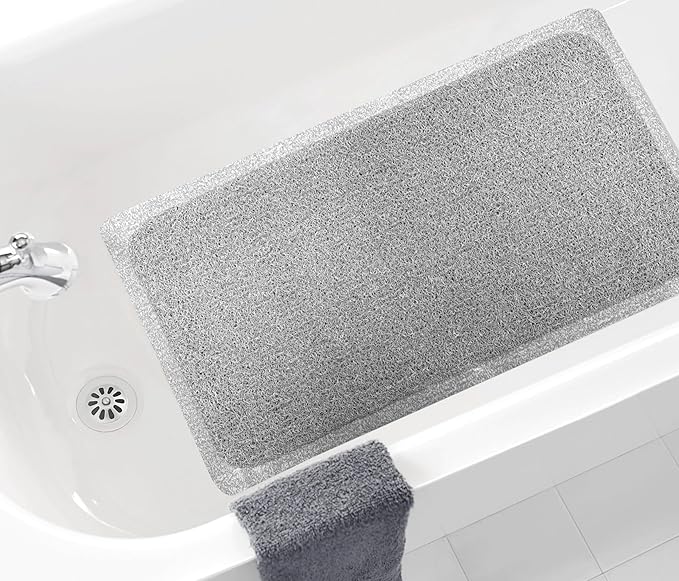 Non Slip with Suction Cups Loofah Bathmat 27"x15" & 29.5"X16.9", PVC Loofah Bathroom Mats, Loofah Mats for Shower and Bathroom, Quick Drying, (BA-82062/LTGRYWHI 29.5"X16.9") - Image 3