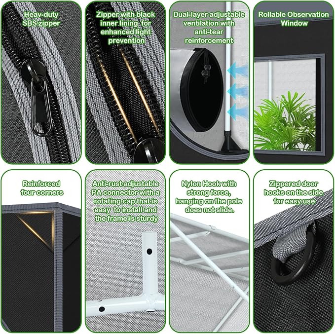Grow Tent Plant Tent 98"x48"x72" Roof Cube Grow Tent for Hydroponics Indoor Plant Growing - Image 2