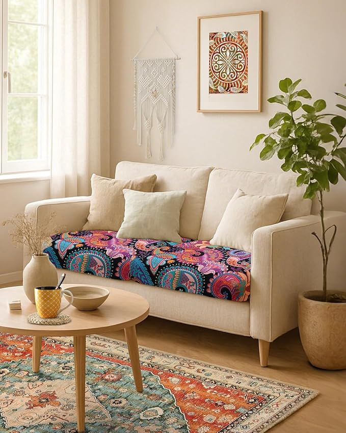 Fuloon Sofa Cushion Covers, Stretch Printed Seat Cushion Cover Couch Seat Slipcovers Washable Furniture Protector for Armchair Loveseat Sofa (Floral Deep-Purple, 2 PCS) - Image 2