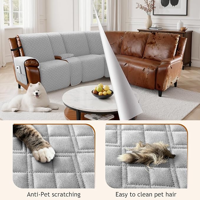 Arfntevss Recliner Sectional Couch Covers for Reclining Sectional L Shape Sofa Cover Non Slip Washable Recliner L Shaped Slipcover Middle Console Protector (1 Console Cover, Silvery Gray) - Image 3