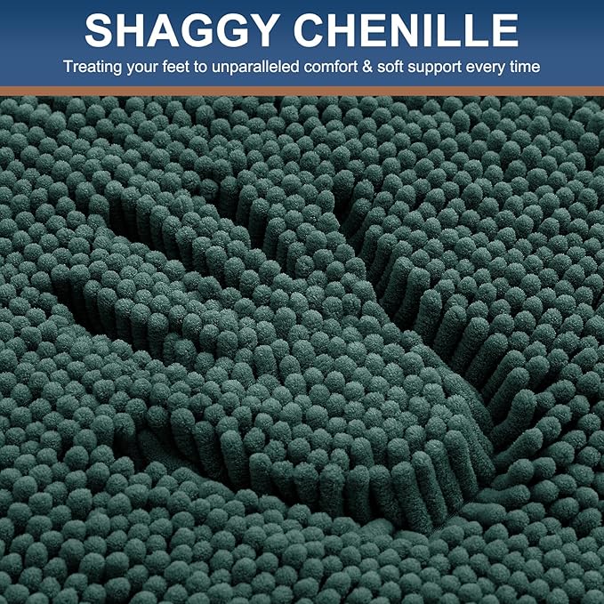 Smiry Luxury Chenille Bathroom Rugs 59x35, Extra Soft and Absorbent Shaggy Bath Mat, Machine Washable, Non-Slip Plush Carpet Runner for Tub, Shower, and Floor, Home Decor Accessories, Green - Image 3