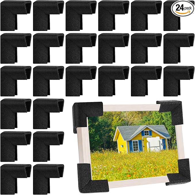 24 Pcs Foam Corner Protectors for Shipping, L-Shaped Edge Guards for TV Moving Box, Picture Frames, Mirrors, and Furniture, Must-Have Moving Supplies (Silk Black) by Pwbarwq