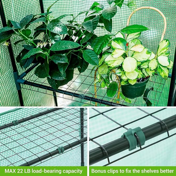 Ohuhu Greenhouse for Outdoors with Screen Windows, 57 x 57 x 76'' Walk in Plant Greenhouses Heavy Duty with Durable PE Cover, 3 Tiers 12 Shelves Stands Plastic Portable Green House with Shelf Clips - Image 3