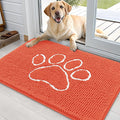 OLANLY Dog Door Mat for Muddy Paws 36x24, Paw Print Design, Absorbs Moisture and Dirt, Absorbent Non-Slip Washable Doormat, Quick Dry Chenille Mud Mat for Dogs, Entry Indoor Entryway Carpet, Coral by OLANLY