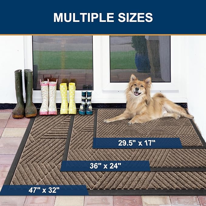 Smiry Front Door Mat Outside Entrance, Heavy Duty Sturdy Natural Rubber Doormat, Trap Dirt and Moisture, Easy Clean Low Profile Welcome Floor Mats for Indoor Outdoor Entry, 35X23 Inch, Brown - Image 2