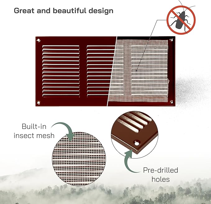 Vent Systems 12" x 6" Inch (Overall) Scratch Resistant Brown Metal Vent Cover - 3 Pack - Louvered Duct Grille with Built-in Mesh Screen - Wall or Ceiling HVAC Ventilation Register for Indoor & Outdoor - Image 3