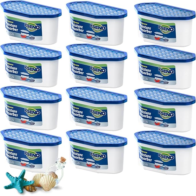 Moisture Absorbers, 12 Pack, Compact Dehumidifier for Closet, Efficient Humidity Absorber Boxes, Moisture Absorber for Closet, Odor Eliminator with Ocean Fragrance, Navy Blue, 6.4oz, 300ml by Ksend