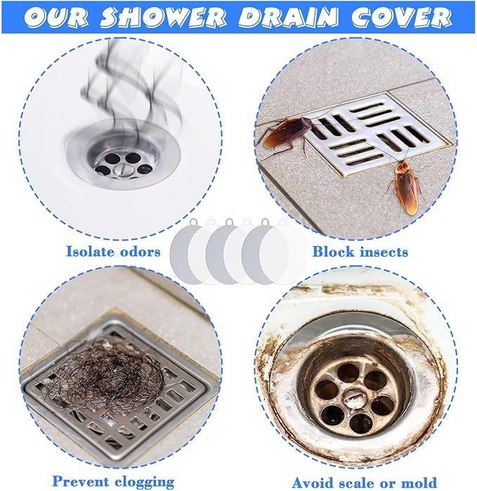 Yinkin 6 Pcs Drain Covers to Keep Bugs Out Silicone Shower Floor Tub Stoppers Bathtub Drain Stoppers Sewer Anti-Odor Mats Deodorizing Plugs for Bathroom(6 x 6 Inch,Round,Grey and White) - Image 6