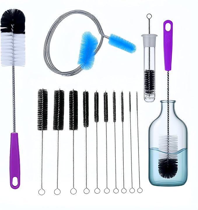 12Pcs Glass Tube Pipe Nylon Cleaners Brush Kit - for Curved Glass Tube, Hookahs & Bottles, Hard-to-Reach Crevices,17” Long Handle Brush, 8.2” Multi-Diameters Brushes,35” Flexible Dual-Head Brush by Unknown