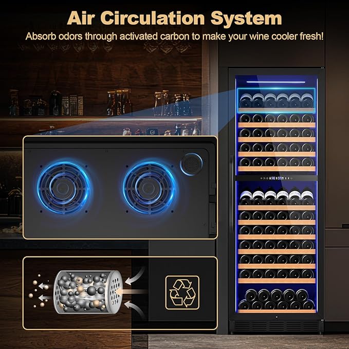 24 Inch Dual Zone Wine Cooler Refrigerator, Large Capacity Freestanding/Built-in Upgraded Professional Wine Fridge with Powerful Compressor, Advanced Cooling System, Quiet Operation, Black - Image 7
