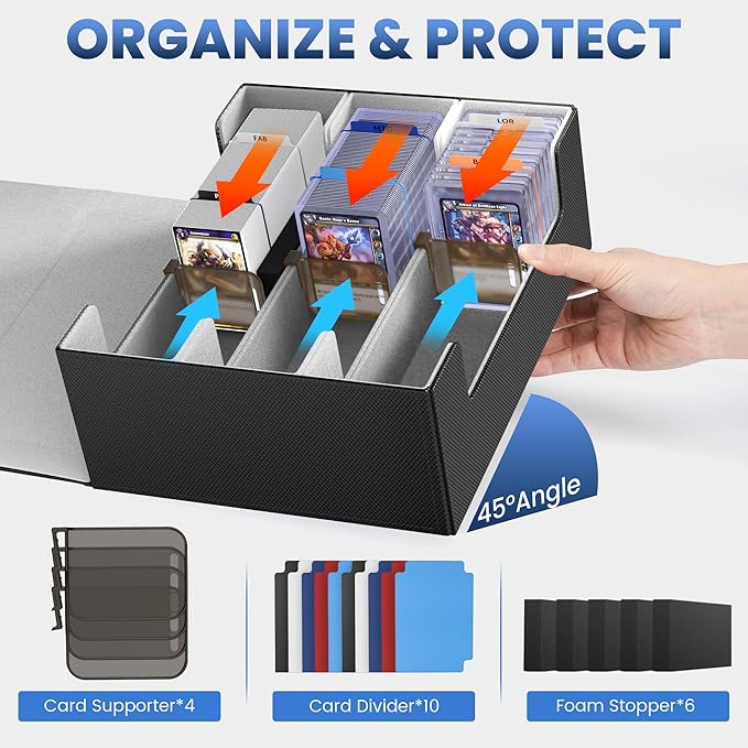 Card Storage Box For Trading Cards 1800+,Card Deck Box With 10 Dividers,6 Foam Stoppers,4 Supporters,Commander Deck Case Fit For Toploaders,MTG,YuGiOh,TCG and Magic Cards - Image 3