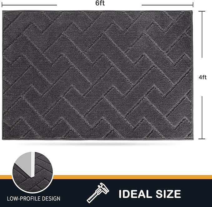 PURRUGS Easy Care Area Rug 4ft x 6ft, Non-Slip Machine Washable Entry Rug, Dog Door Mat, Stain Resistant Accent Rug for Hallway, Bedroom, Living Room and Mudroom, Charcoal - Image 2
