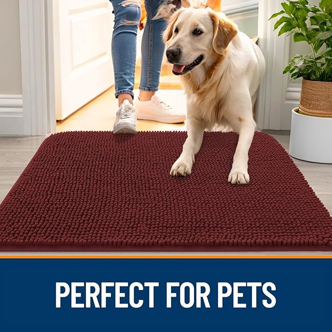 OLANLY Dog Door Mat for Muddy Paws 44x24, Absorbs Moisture and Dirt, Absorbent Non-Slip Washable Doormat, Quick Dry Chenille Mud Mat, Entry Indoor Entryway Carpet for Inside Floor, Caramel Russet - Image 6