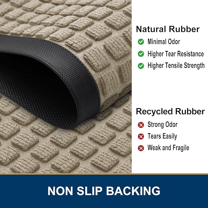 Smiry Front Door Mat Outside Entrance, Heavy Duty Natural Rubber Doormat, Non Slip, Trap Dirt and Moisture, Easy Clean, Low Profile Welcome Floor Mats for Indoor Outdoor Entry, 35x23 Inch, Beige - Image 4