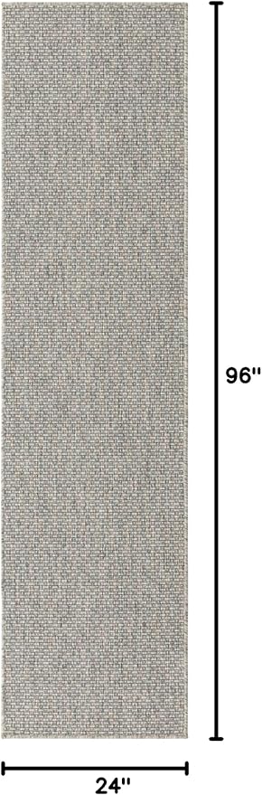 Unique Loom Collection Casual Transitional Solid Heathered Indoor/Outdoor Flatweave Area Rug (2' x 8' Runner, Light Gray/Ivory) - Image 2
