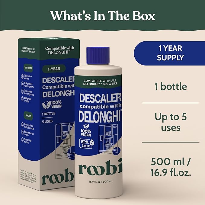 DeLonghi Compatible Descaling Solution. Clean & Descale your DeLonghi Coffee Maker. Single Bottle. Eco-Friendly Concentrated Formula. Carbon Neutral Cleaner Descaler Solution - Image 4