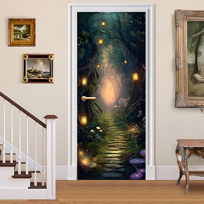 3D Door Stickers, Peel and Stick Vinyl Wallpaper ，Self-Adhesive Mural for Home Decor 30.3" W x 78.7" H (Forest Trail -2, 30.3" W x 78.7" H) by BVBOX
