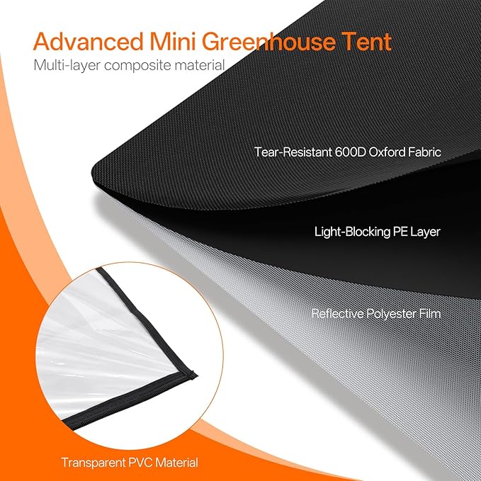 Bstrip Indoor Greenhouse with Grow Light, Mini Grow Tent with Oxford Fabric, Waterproof Base Mat&Ventilation Window for Seed Starting&Plant Growth, 18W Grow Light with Timer, 23.8"x15.7"x20.5" - Image 5
