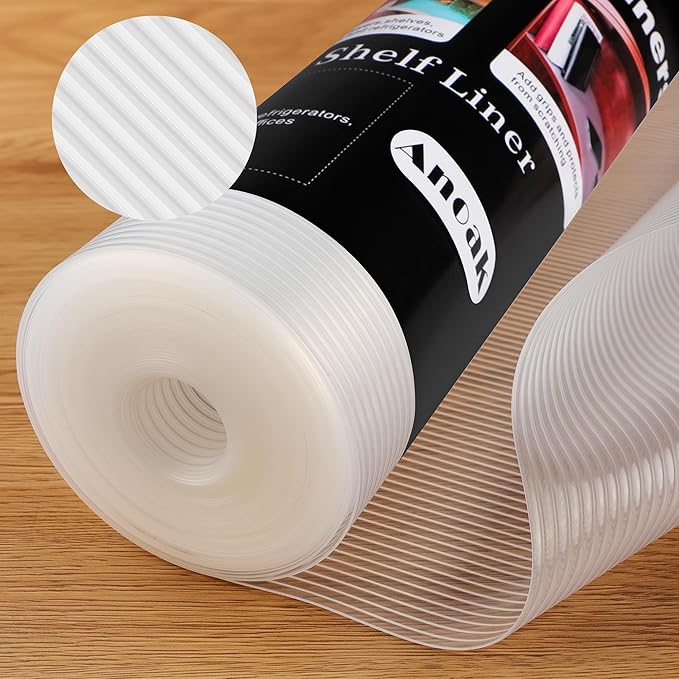 Anoak Shelf Liner Cabinet Liner, Non Adhesive Drawer Liner, Washable 12 Inch x 10 FT(120 Inch) Waterproof Durable Non-Slip Shelf Liner for Kitchen, Drawer, Refrigerator Stripe Clear by ANOAK