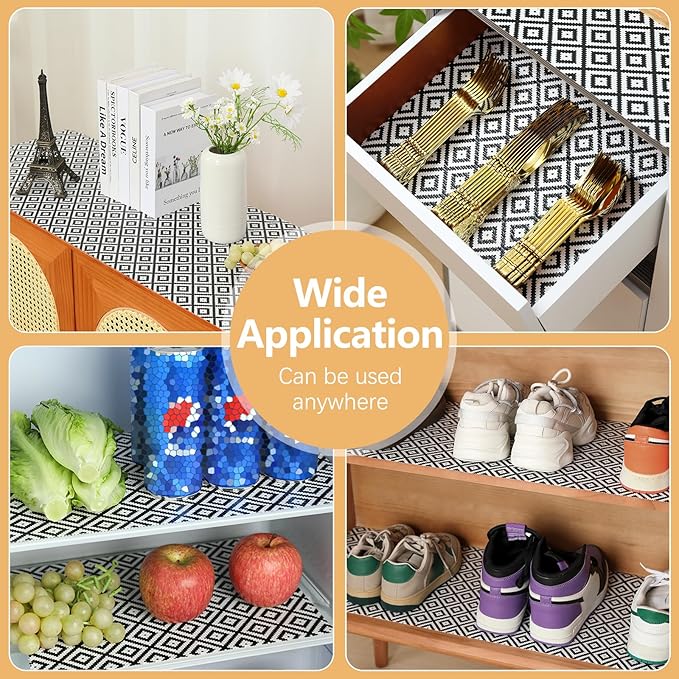 Drawer Shelf Liner Non Adhesive, Slip Resistant Easy to Clean Protect Kitchen Mats Thickened Strong Grip for Cabinet, Pantry, Tool Box, Cupboard, Dresser, Bathroom (Black and White, 23.6 in x 30 FT) - Image 6
