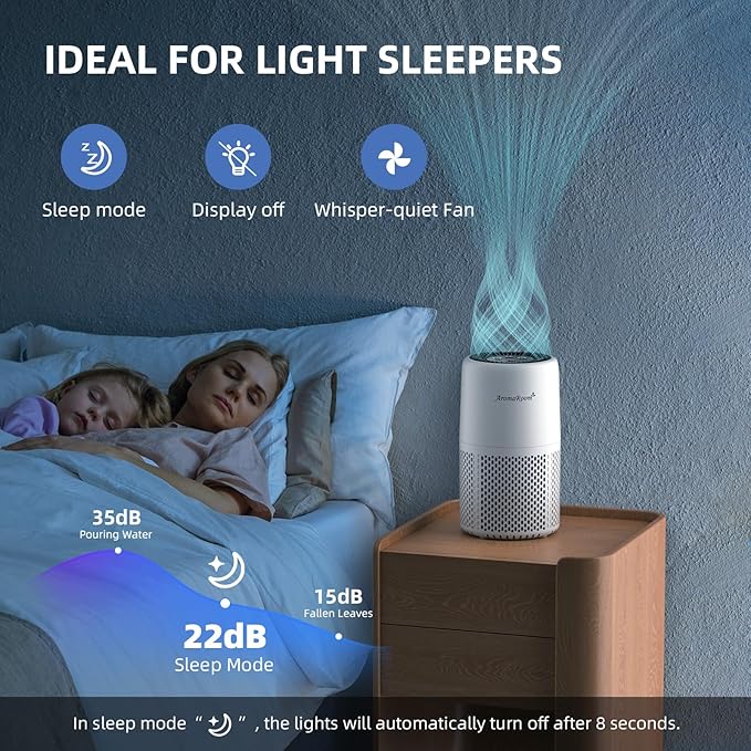 Air Purifier for Home Bedroom, AromaRoom H13 HEPA Air Filter For Smoke Pollen Dander Hair Smell Air Cleaner, 3-in-1 Filter with Sleep Mode, Quiet Air Cleaner For Pets, Home, Baby Room (White) - Image 6