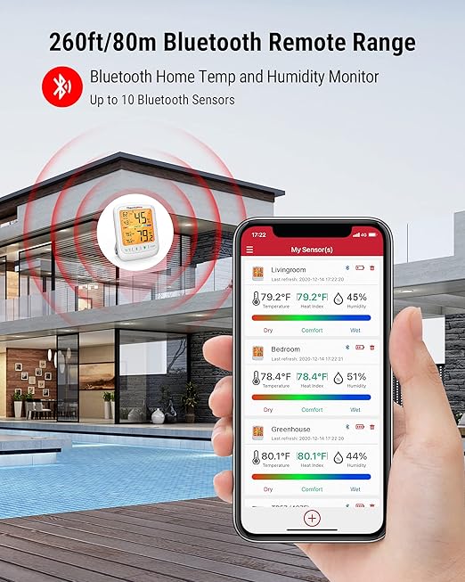 ThermoPro TP359 Bluetooth Hygrometer Thermometer, 260FT Wireless Remote Temperature and Humidity Monitor, with Large Backlit LCD, Indoor Room Thermometer and Humidity Gauge, Max Min Records - Image 2
