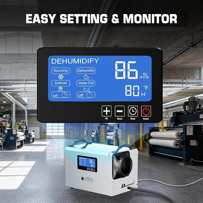 145 Pints Commercial Dehumidifier, Industrial Water Damage Unit up to 6,000 sq ft, Auto Defrost, Memory Starting with Drain Hose，for Crawl Spaces & Basements, White - Image 4