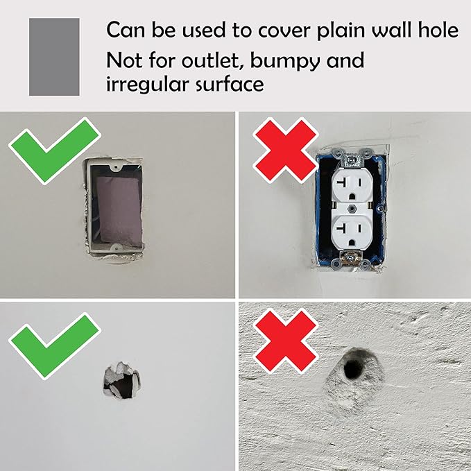 Rubber Bond Self-Adhesive Rubber Wall Outlet Cover Plate 5 Pack - Easy to Apply Peel & Stick Drywall Hole Patch - 5x3 Inch Screwless Blank Wall Plate Cover - Premium Rubber Wall Hole Cover (Grey) - Image 7