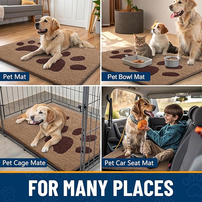 Smiry Dog Door Mat for Muddy Paws, Absorbs Moisture and Dirt, Low-Profile Entryway Mat with Non-Slip Backing, Entry Indoor Outdoor Doormat for Inside Floor (30x20 Inches, Beige, Paw) - Image 7