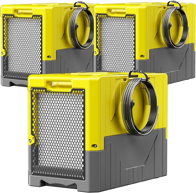 190 Pints High Efficiency Commercial Dehumidifier for Basements-6000 Sq.Ft. Industrial Grade Dehumidifiers with Pump & Drain Hose for Crawl Spaces Water Damage Restoration-Light Yellow-3PC by BSMTEK