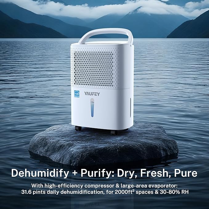 Yaufey 2025 Most Efficient Energy Star Dehumidifier for 2,000 Sq. Ft. Home, Basement and Large Room - Powerful, Quiet with Humidity Control, Timer, Drain Hose and Water Tank - Image 4