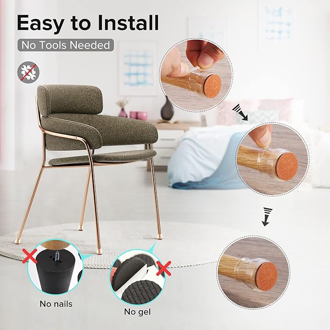 24PCS Upgraded Silicone Chair Leg Floor Protectors for Hardwood Floors, Furniture Sliders for Chair Legs, Felt Bottom Furniture Pads, Anti-Slip Round&Square Cap Covers to Scratch and Reduce Noise - Image 5