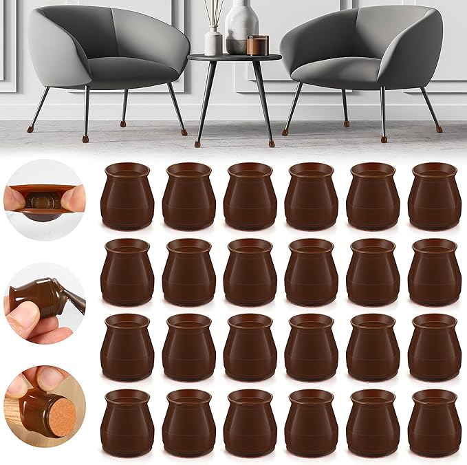 24PCS Upgraded Silicone Chair Leg Floor Protectors for Hardwood Floors, Furniture Sliders for Chair Legs, Felt Bottom Furniture Pads, Anti-Slip Round&Square Cap Covers to Scratch and Reduce Noise by Violibar