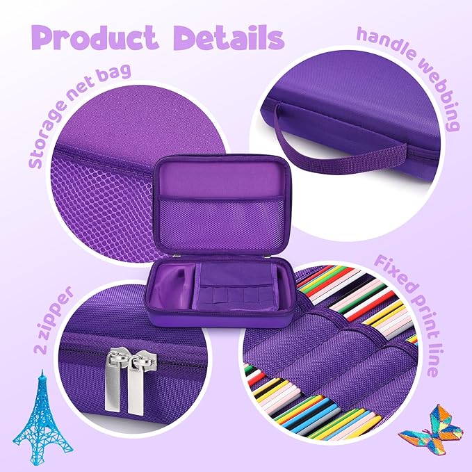 Case Compatible with 3Doodler Start+ Essentials for 3D Pen Set for Kids, Carrying Holder Fit for Printing Pens, Storage Organizer for Printing Filament Refill, Micro-USB Charger (3D-05-Purple) - Image 6