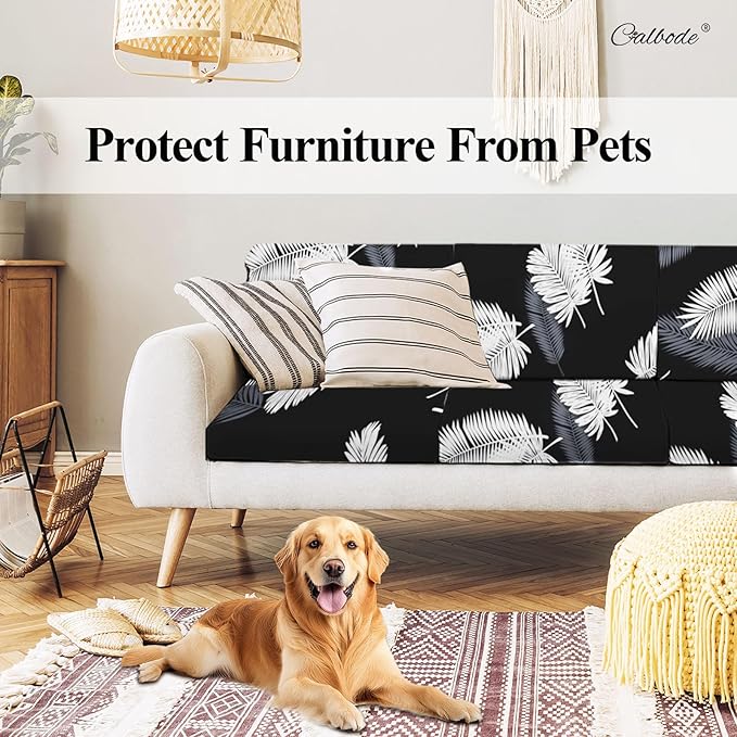14Pcs Stretch Patio Cushion Covers Dustproof Outdoor Cushion Covers Washable Patio Couch Cover Slipcovers for Outdoor Furniture Protector Replacement(Black Palm Leaves, Cover Only) - Image 5