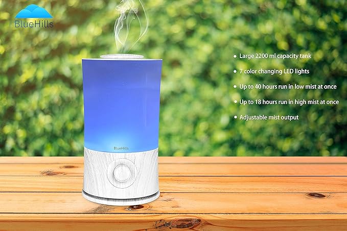 BlueHills Premium 2000 ML XL Large Essential Oil Diffuser Aromatherapy Humidifier for Large Room Home 40 Hour Run Huge Coverage Area Lights 2 Liter Extra Large Capacity Diffuser White Wood Grain E004 - Image 8